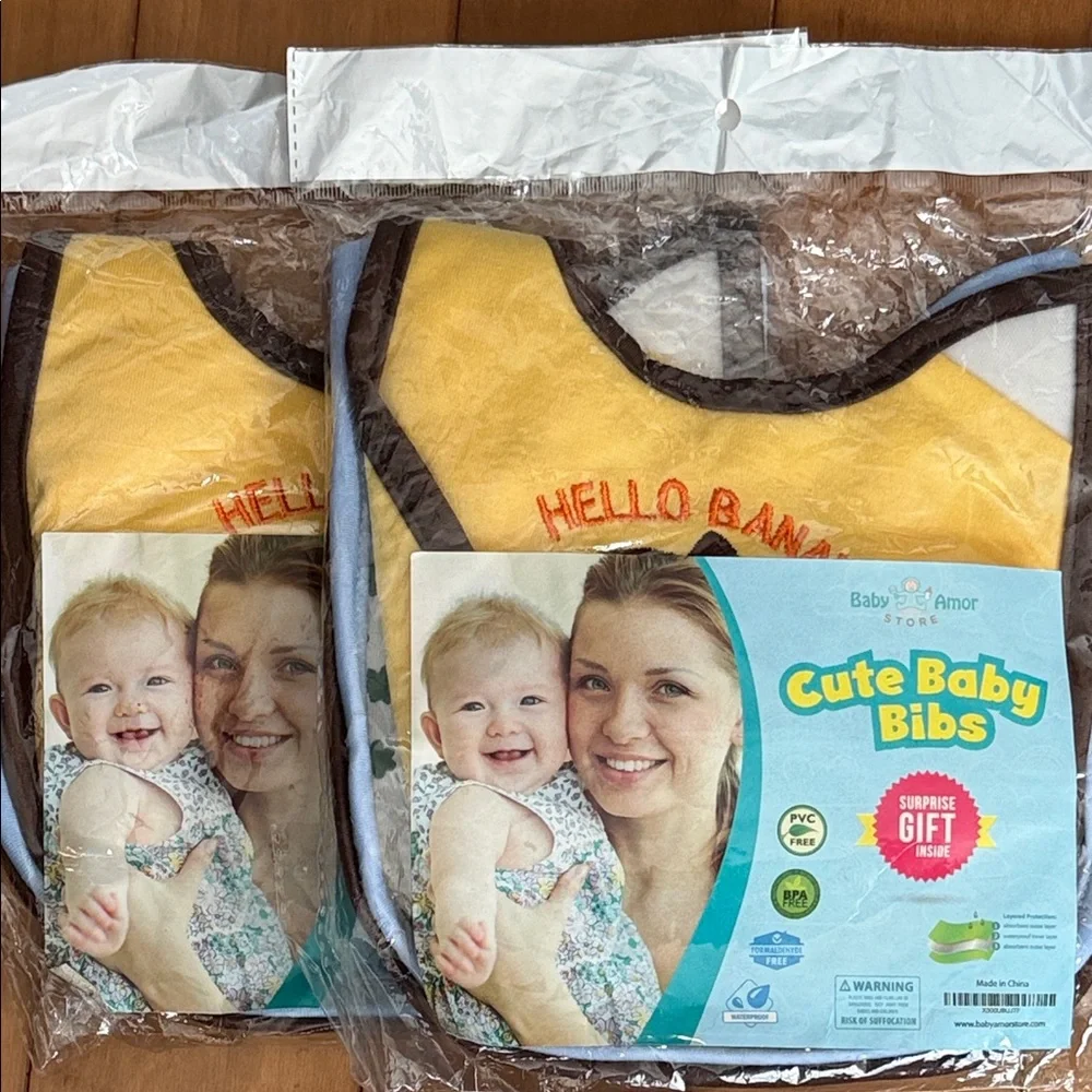 NWT Baby Amore 6-Pack Baby Bibs & Bonus Spoons